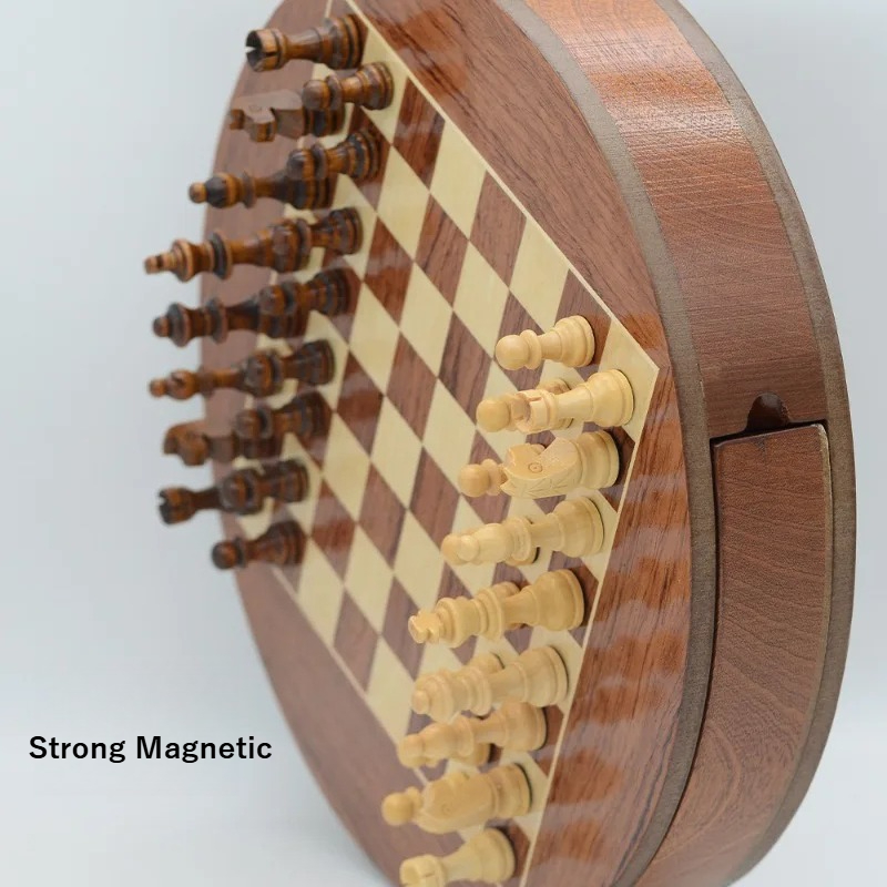 Magnetic Travel Chess - Round Solid Wood Magnetic Chess Game